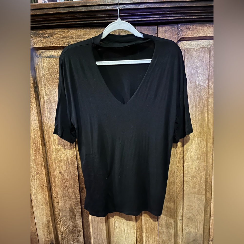 Black Zara v Neck Shirt with Chocker Collar